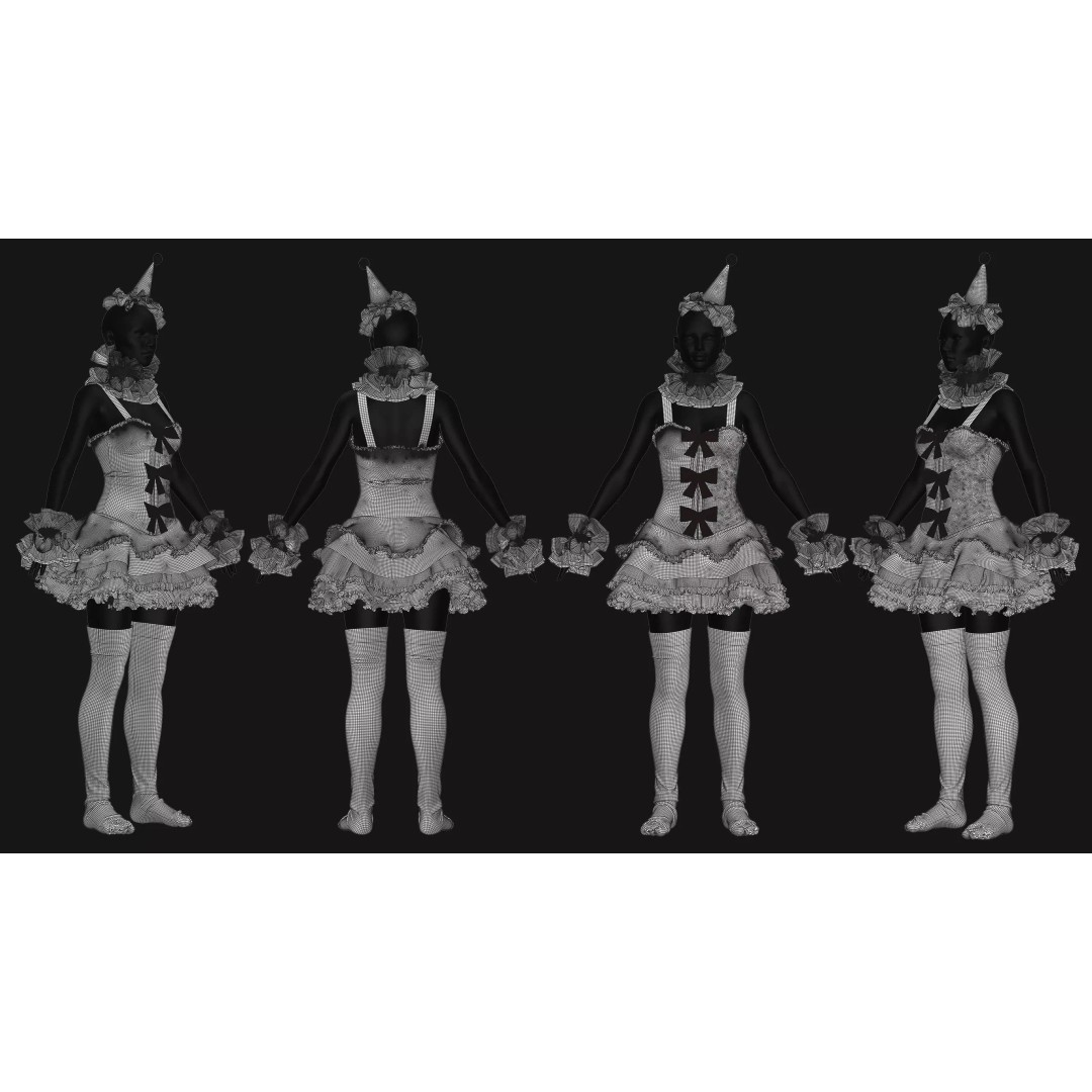 Female Clown Outfit 3D Model – High Poly Game-Ready Asset, FBX & OBJ - View 11