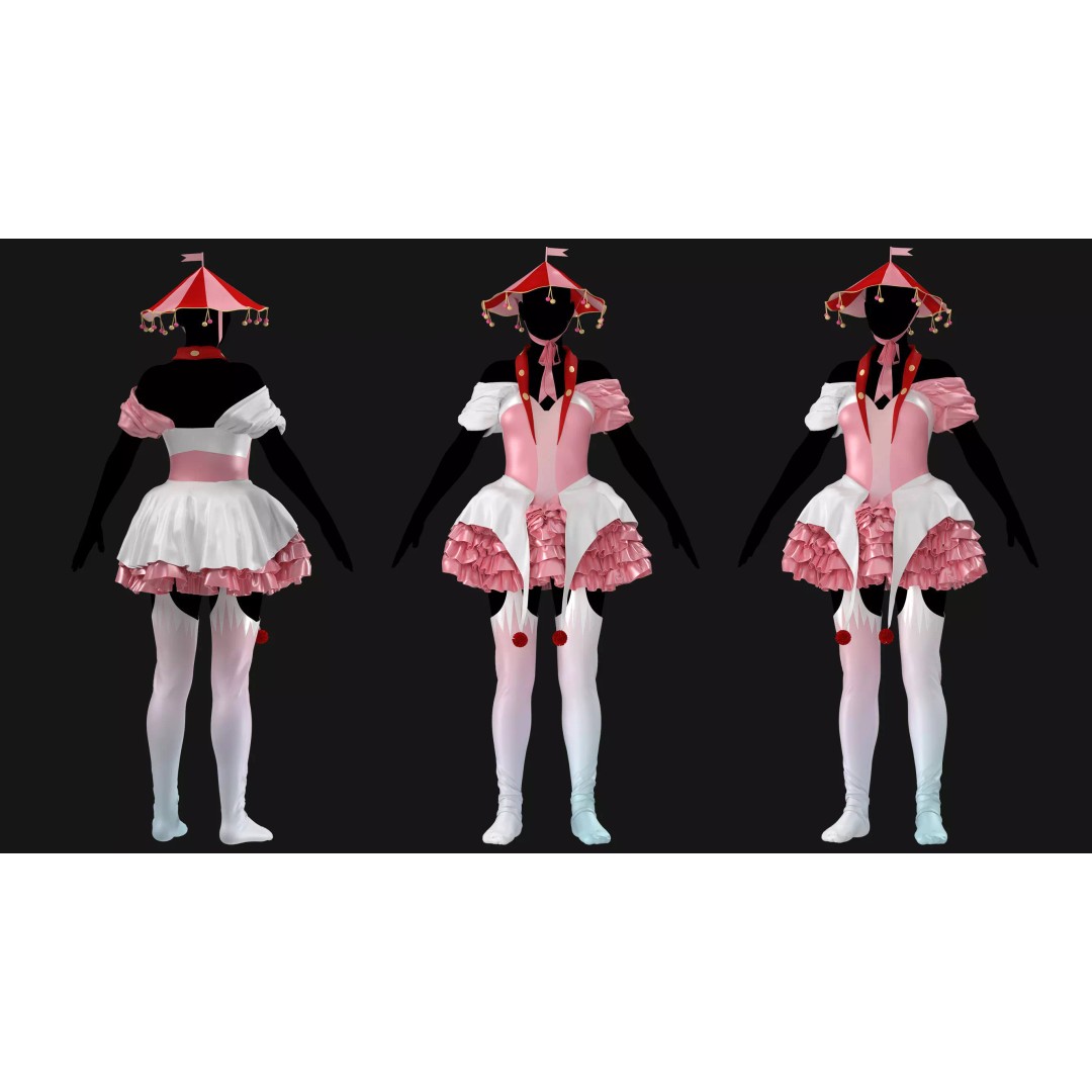 Female Clown Outfit 3D Model – High Poly Game-Ready Asset, FBX & OBJ - View 13