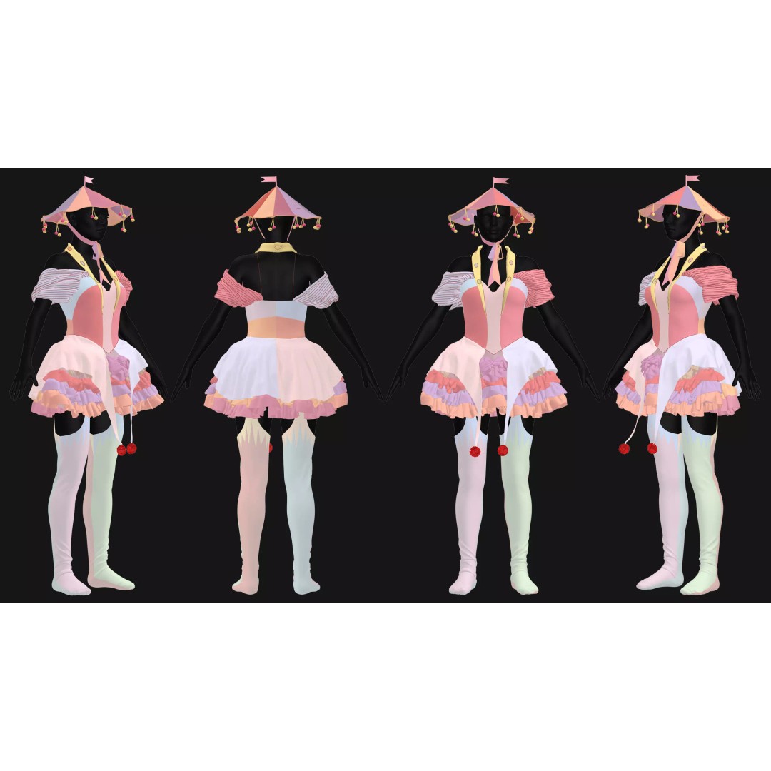 Female Clown Outfit 3D Model – High Poly Game-Ready Asset, FBX & OBJ - View 15