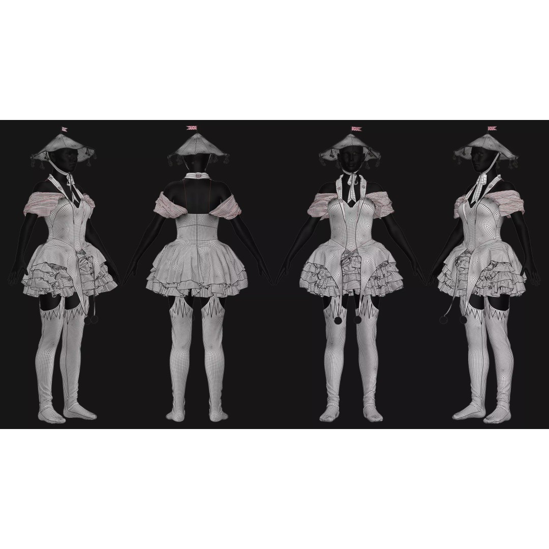 Female Clown Outfit 3D Model – High Poly Game-Ready Asset, FBX & OBJ - View 16