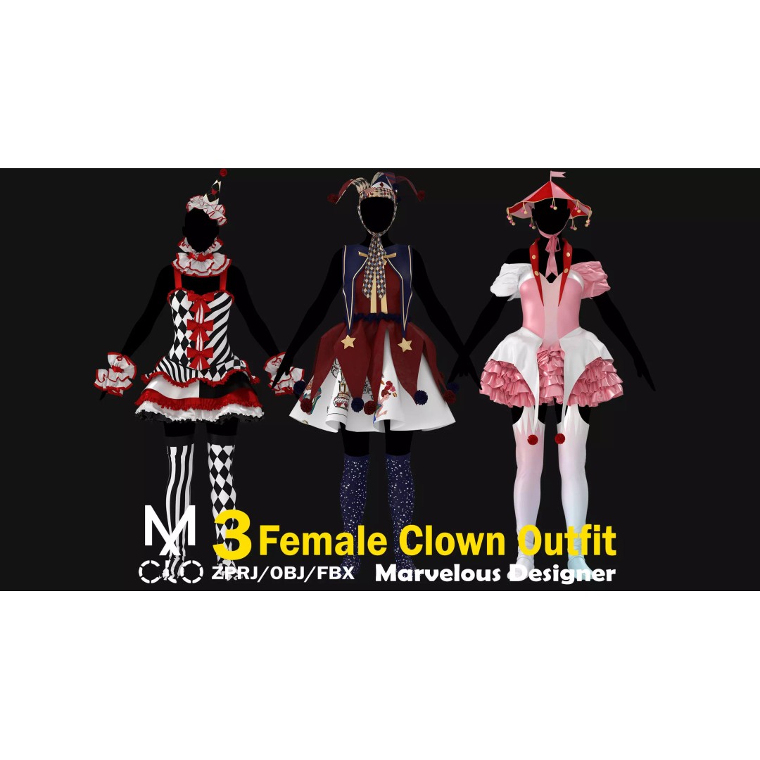 Female Clown Outfit 3D Model – High Poly Game-Ready Asset, FBX & OBJ - View 2