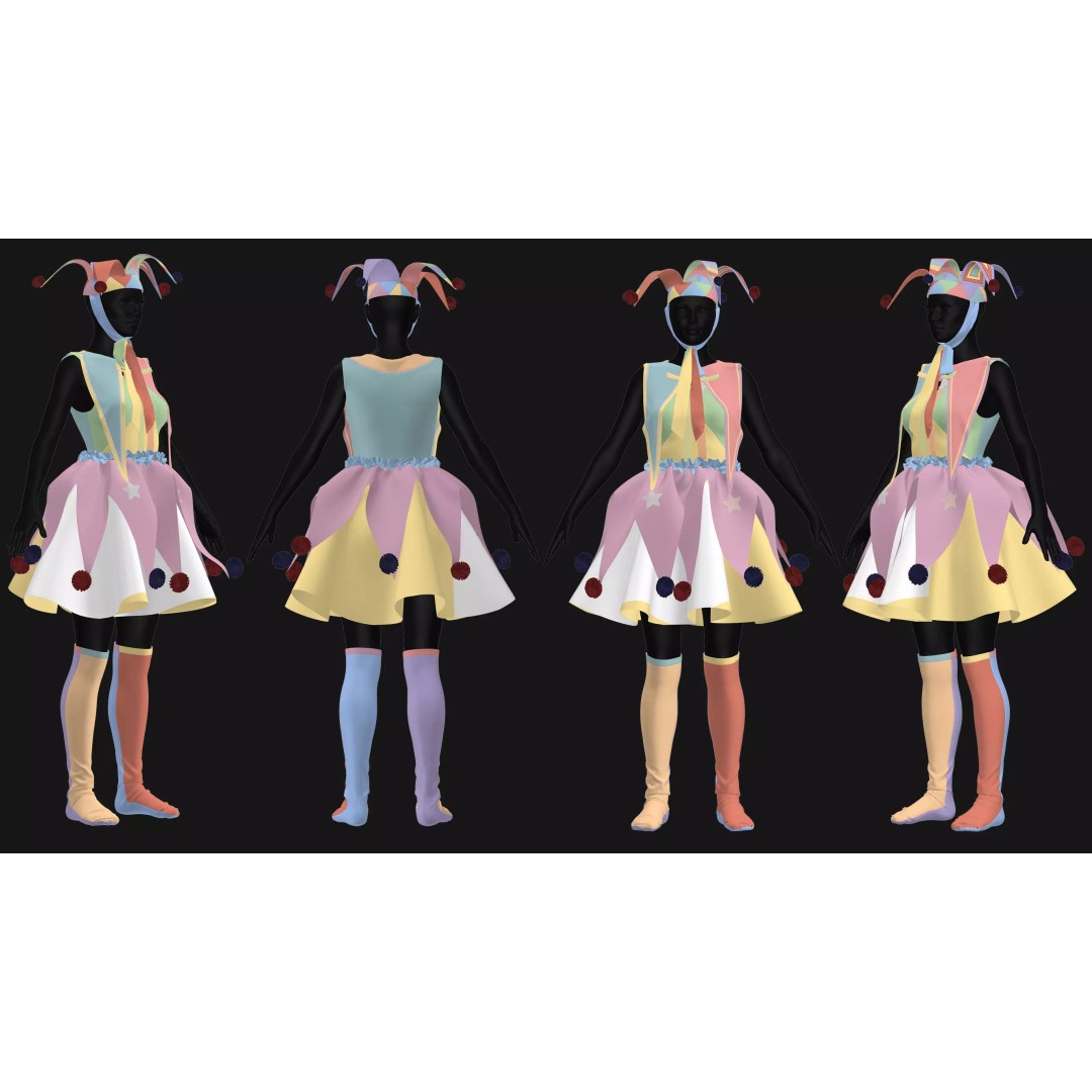 Female Clown Outfit 3D Model – High Poly Game-Ready Asset, FBX & OBJ - View 5