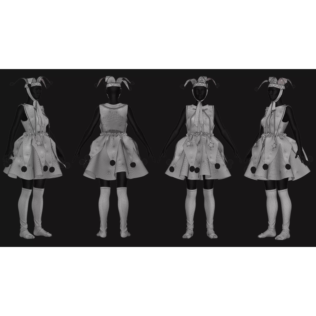 Female Clown Outfit 3D Model – High Poly Game-Ready Asset, FBX & OBJ - View 6