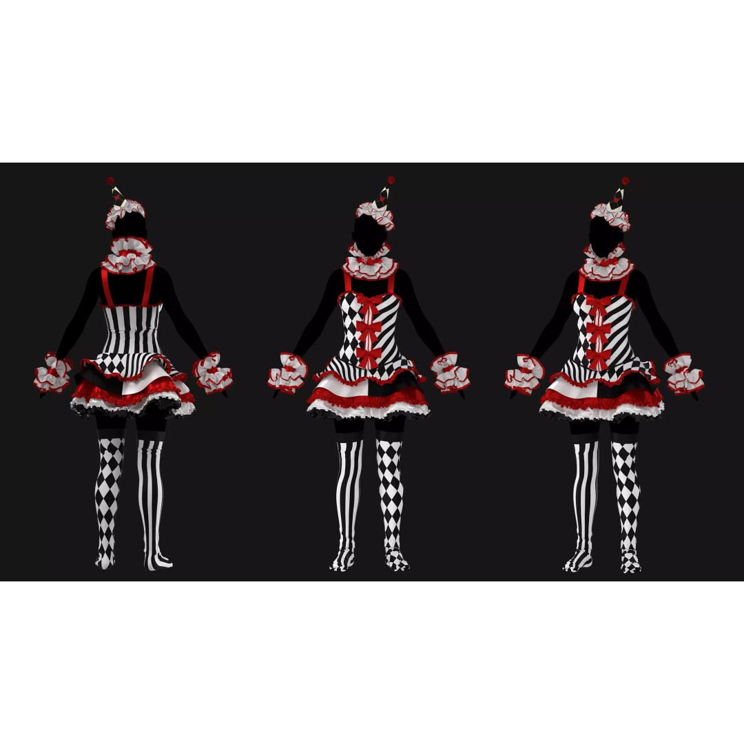 Female Clown Outfit 3D Model – High Poly Game-Ready Asset, FBX & OBJ - View 8