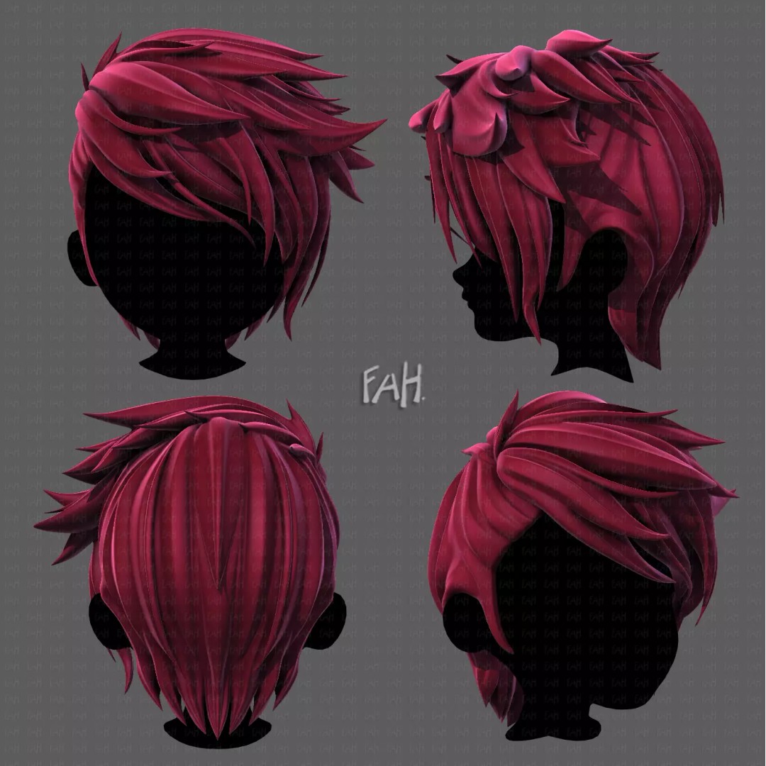 Boy Hair 3D Model – Low Poly Cartoon Style for Animation - View 2