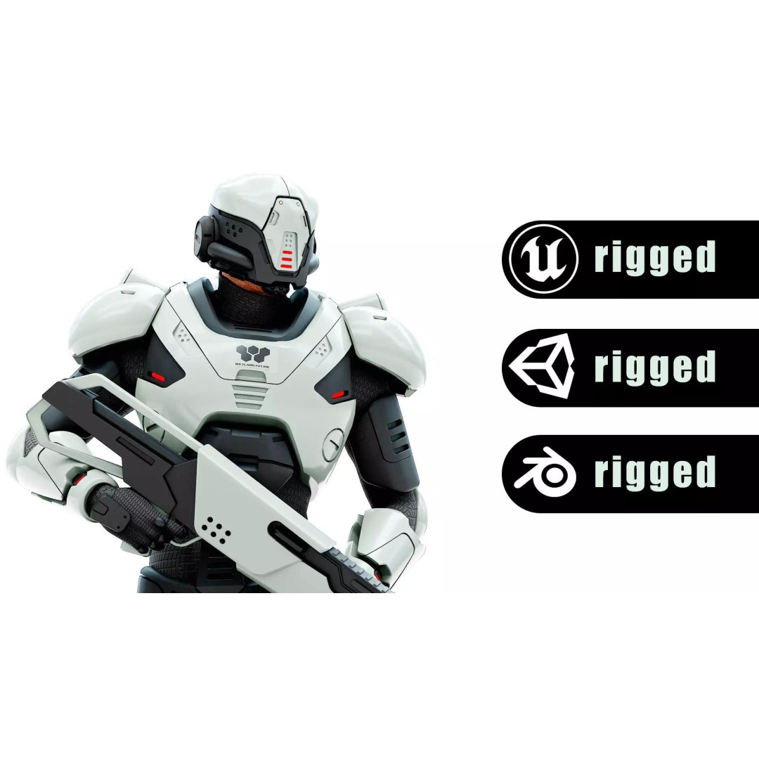 Cyborg SOL-20 3D Model – Rigged Sci-Fi Character for Animation - View 2