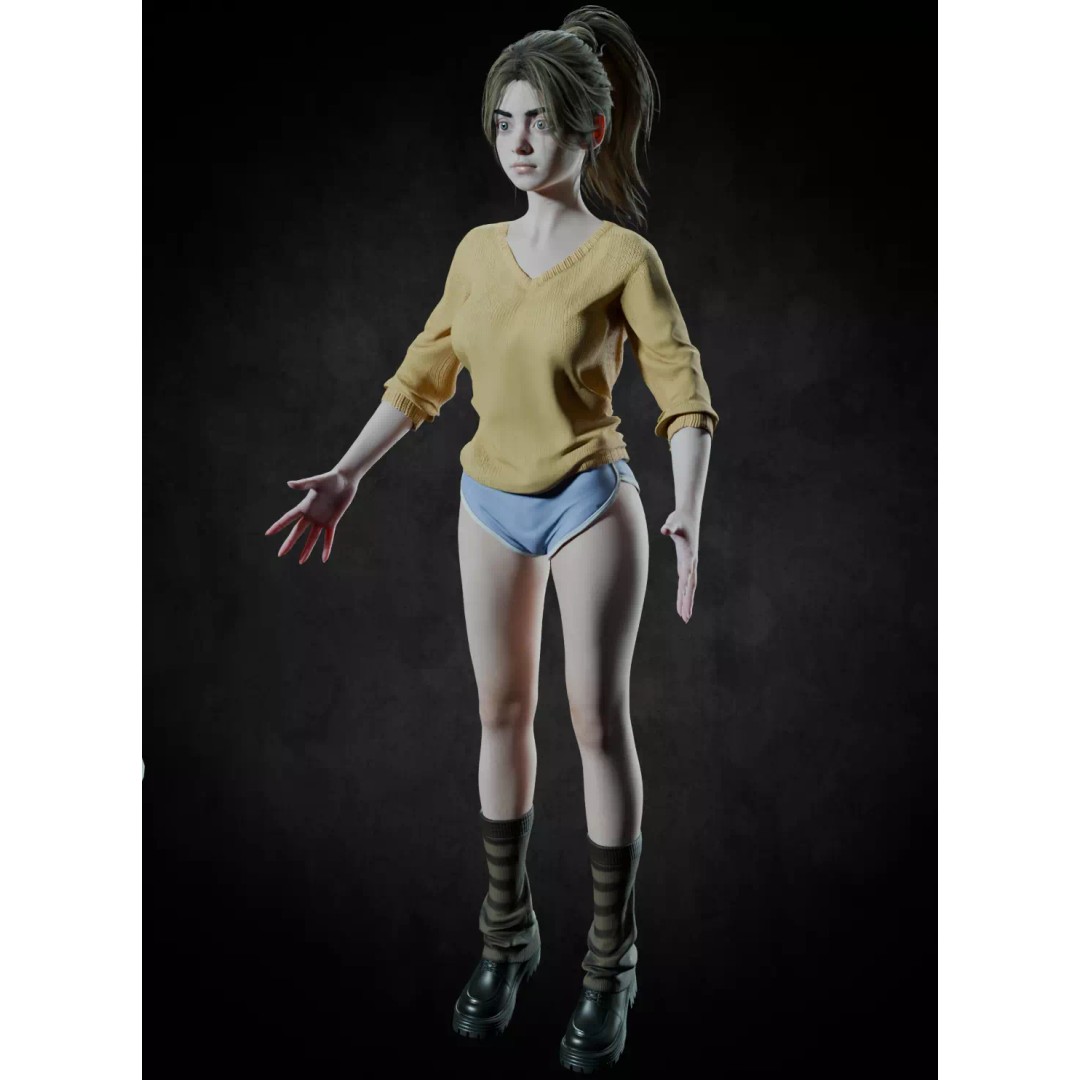 Cute Girl 3D Model – High Detail Rigged Character, PBR 8K - View 23