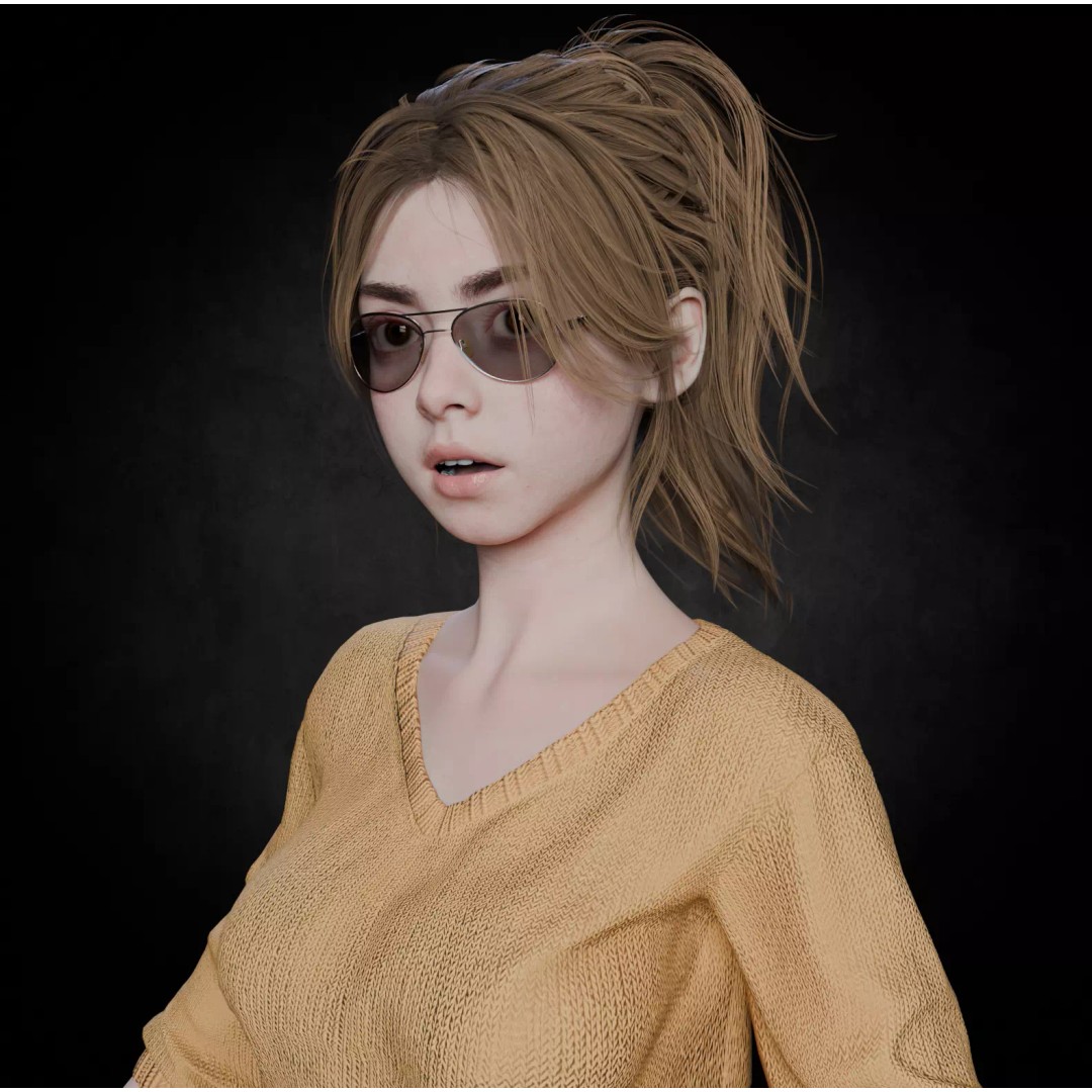 Cute Girl 3D Model – High Detail Rigged Character, PBR 8K - View 3