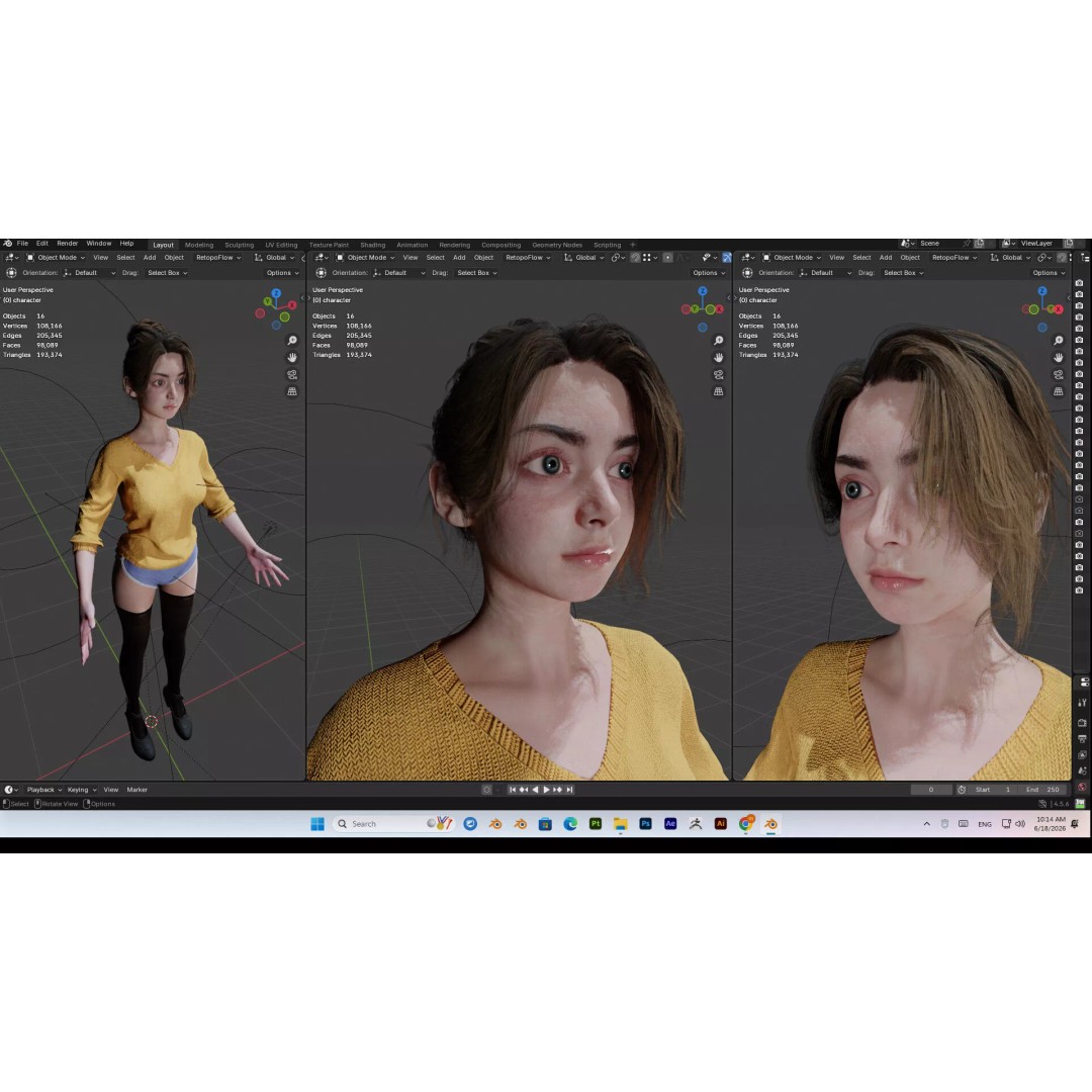 Cute Girl 3D Model – High Detail Rigged Character, PBR 8K - View 32