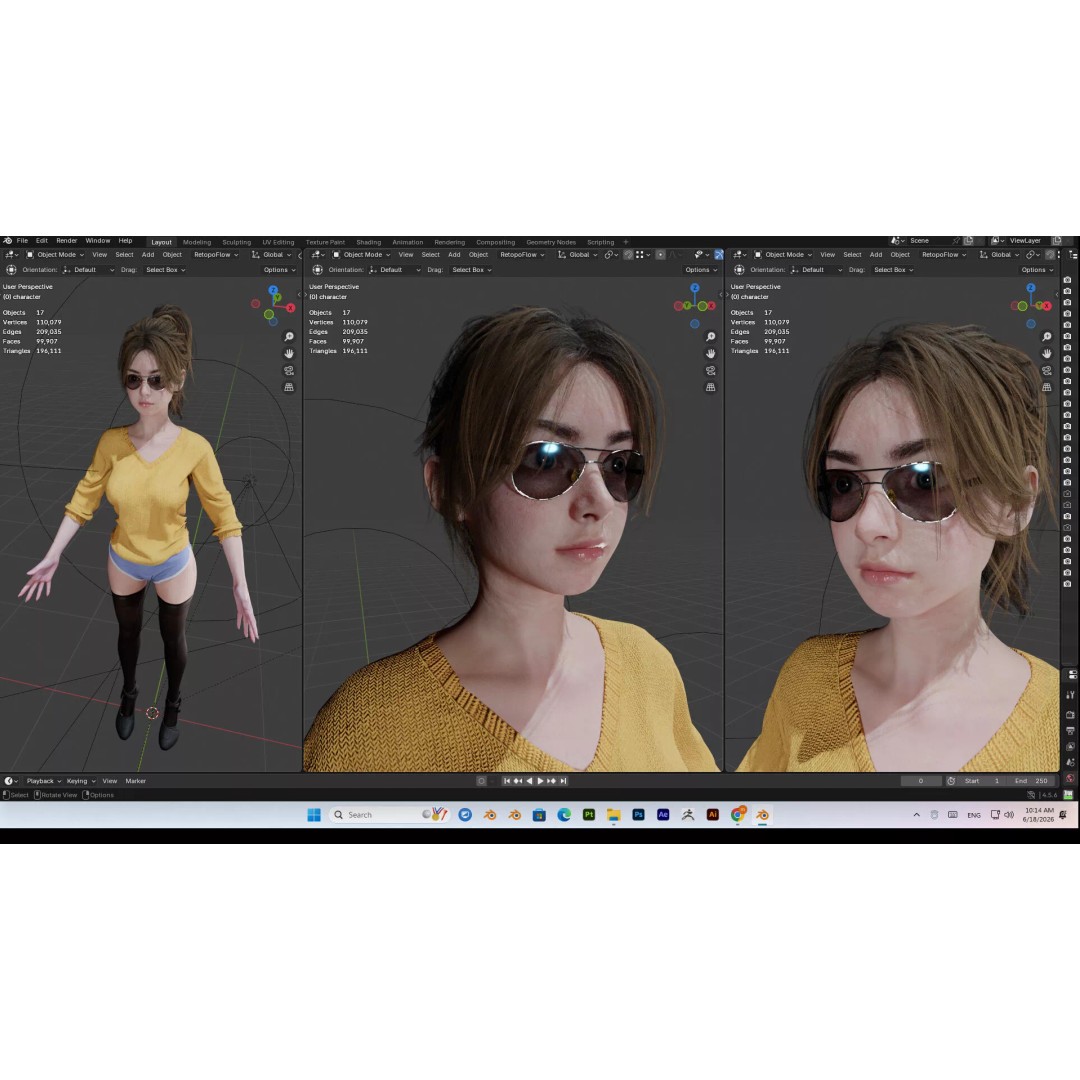 Cute Girl 3D Model – High Detail Rigged Character, PBR 8K - View 33