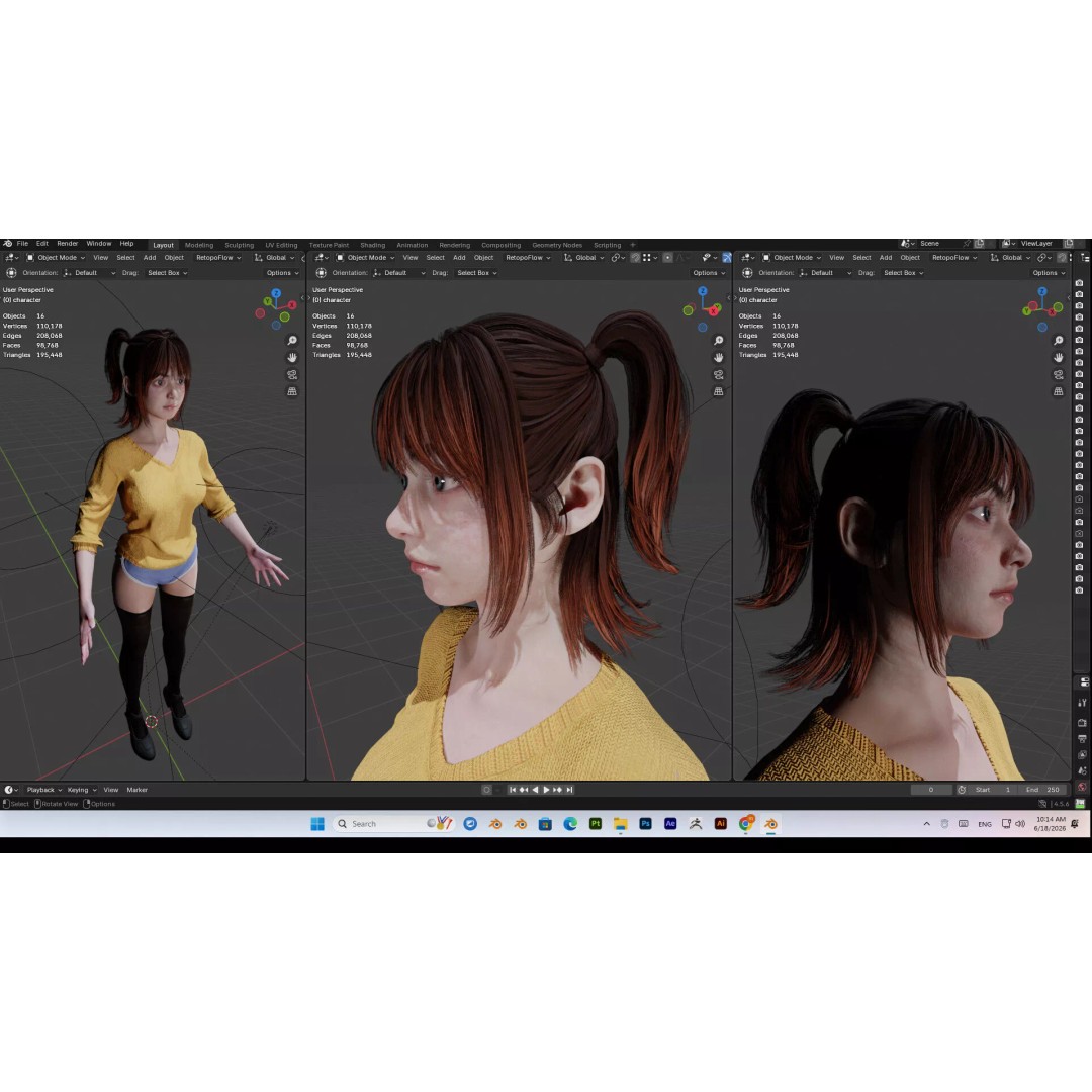 Cute Girl 3D Model – High Detail Rigged Character, PBR 8K - View 35