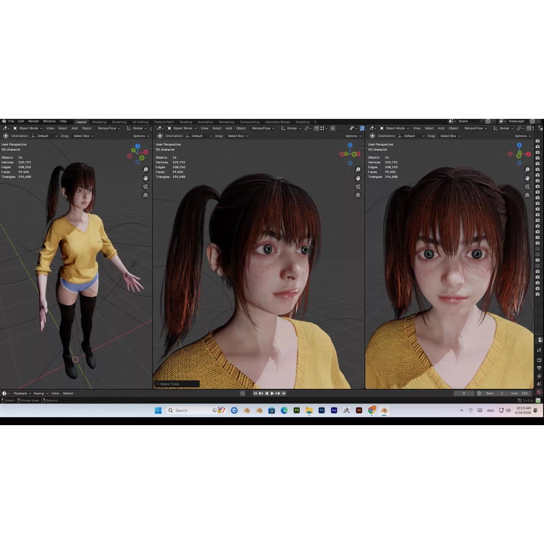Cute Girl 3D Model – High Detail Rigged Character, PBR 8K - View 38