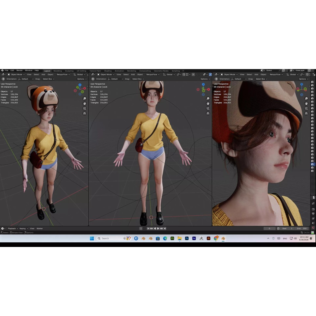 Cute Girl 3D Model – High Detail Rigged Character, PBR 8K - View 39