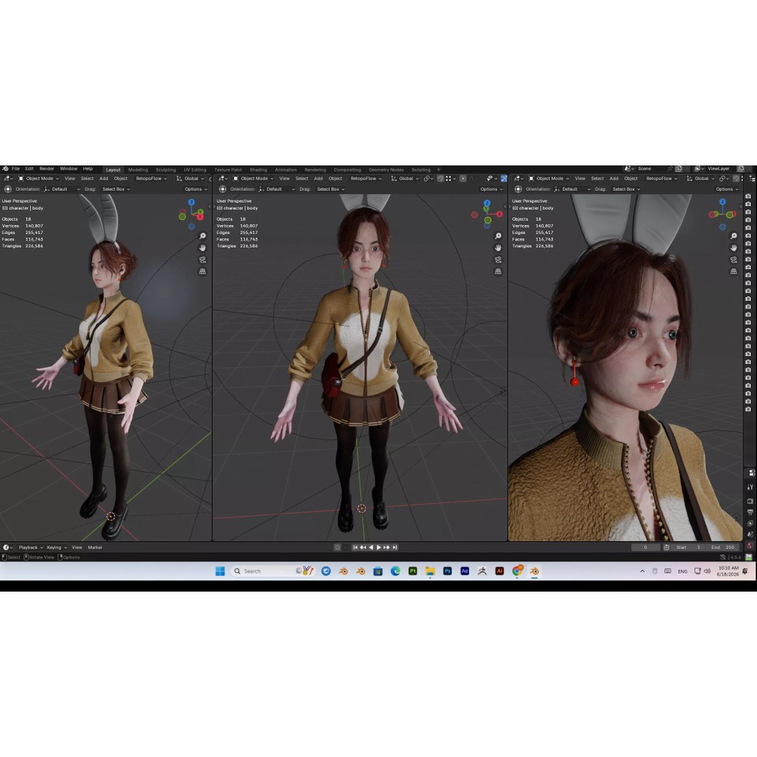 Cute Girl 3D Model – High Detail Rigged Character, PBR 8K - View 41