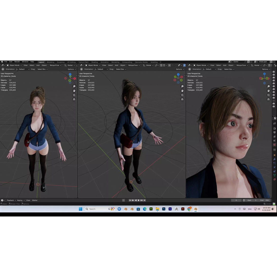Cute Girl 3D Model – High Detail Rigged Character, PBR 8K - View 43