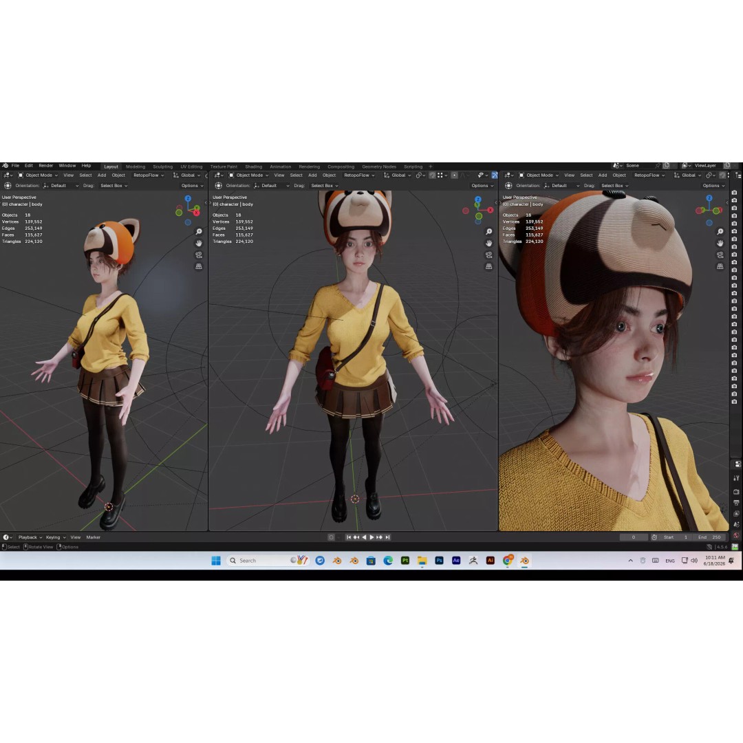 Cute Girl 3D Model – High Detail Rigged Character, PBR 8K - View 5