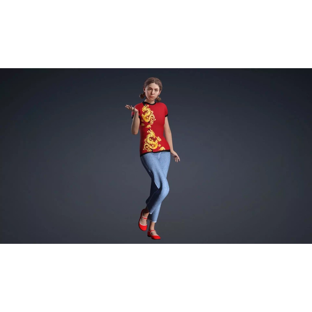 CasualF007 3D Model – Low Poly Rigged Character, FBX - View 2