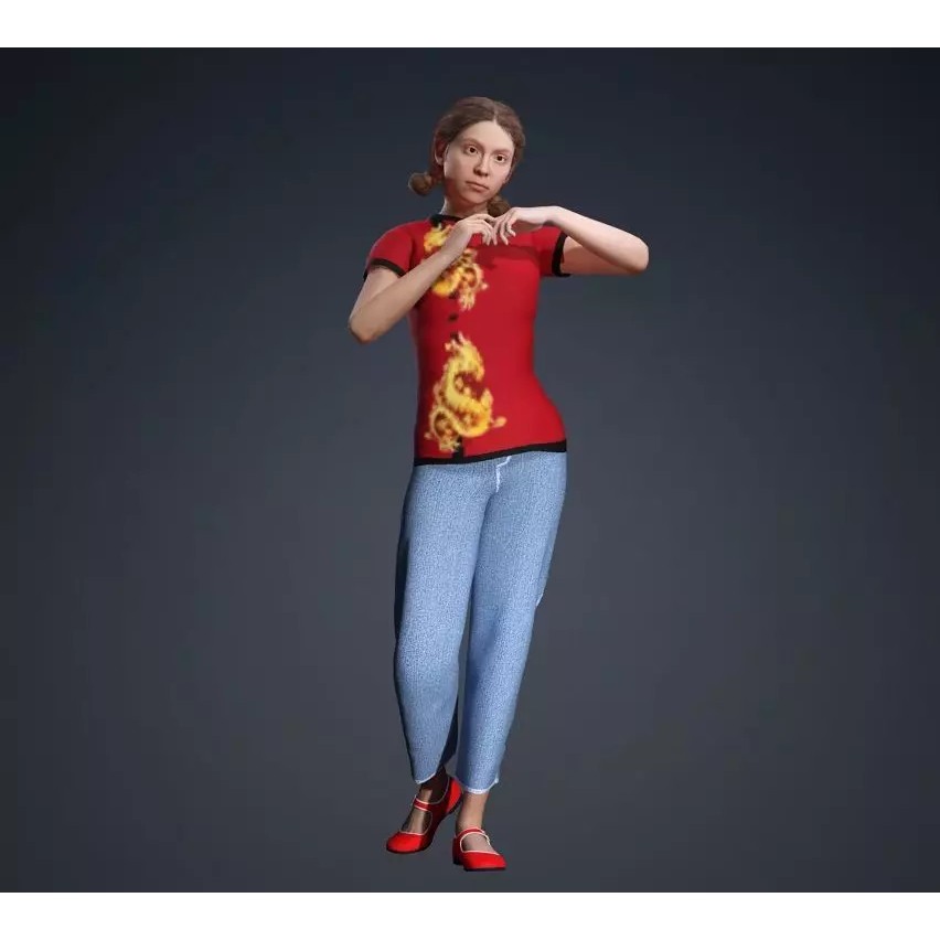 CasualF007 3D Model – Low Poly Rigged Character, FBX - View 8