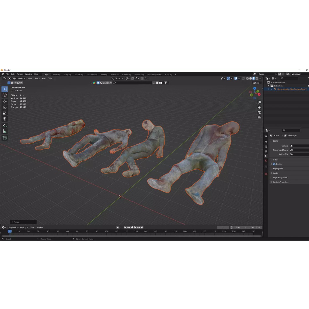 Human Corpses 3D Model – Low Poly Horror Asset Pack, FBX & OBJ
