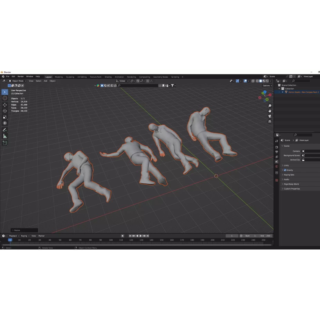 Human Corpses 3D Model – Low Poly Horror Asset Pack, FBX & OBJ - View 10