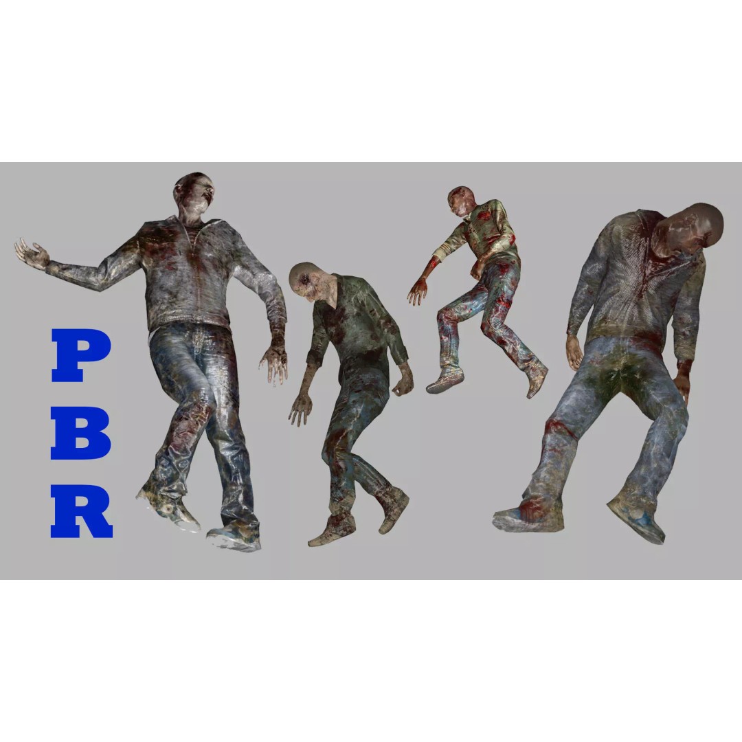 Human Corpses 3D Model – Low Poly Horror Asset Pack, FBX & OBJ - View 2