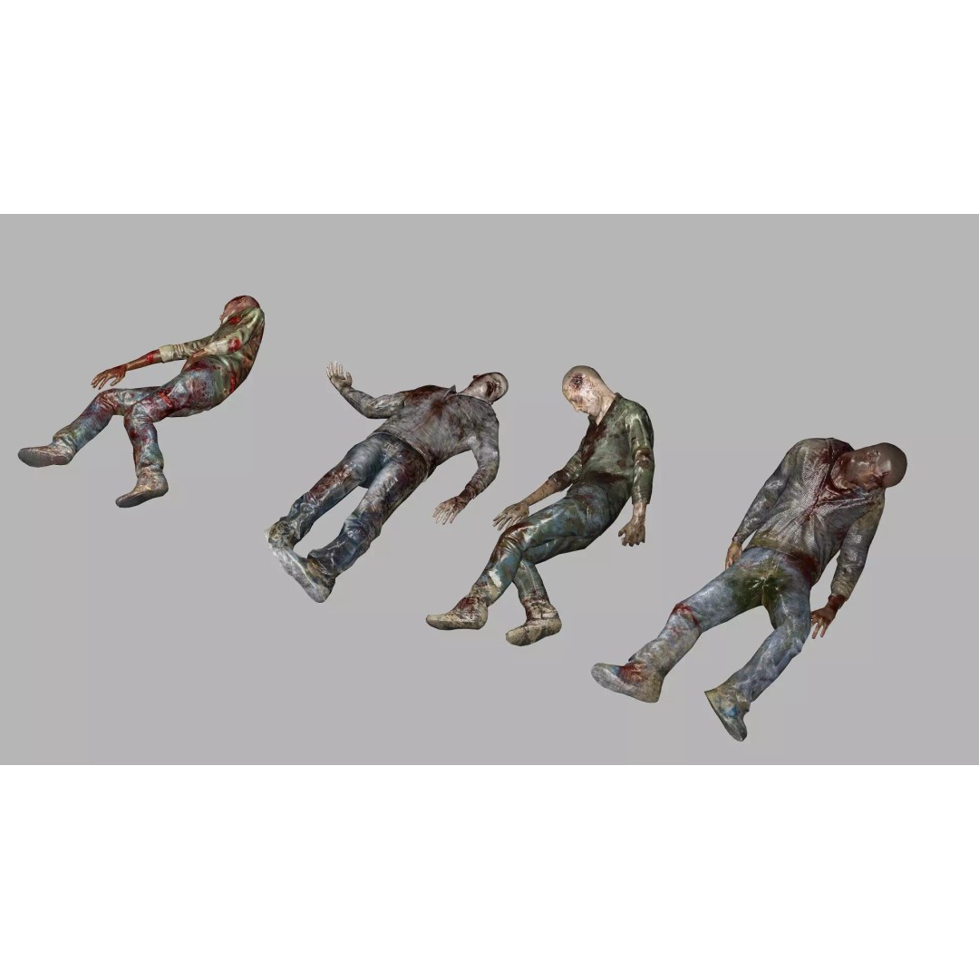 Human Corpses 3D Model – Low Poly Horror Asset Pack, FBX & OBJ - View 4
