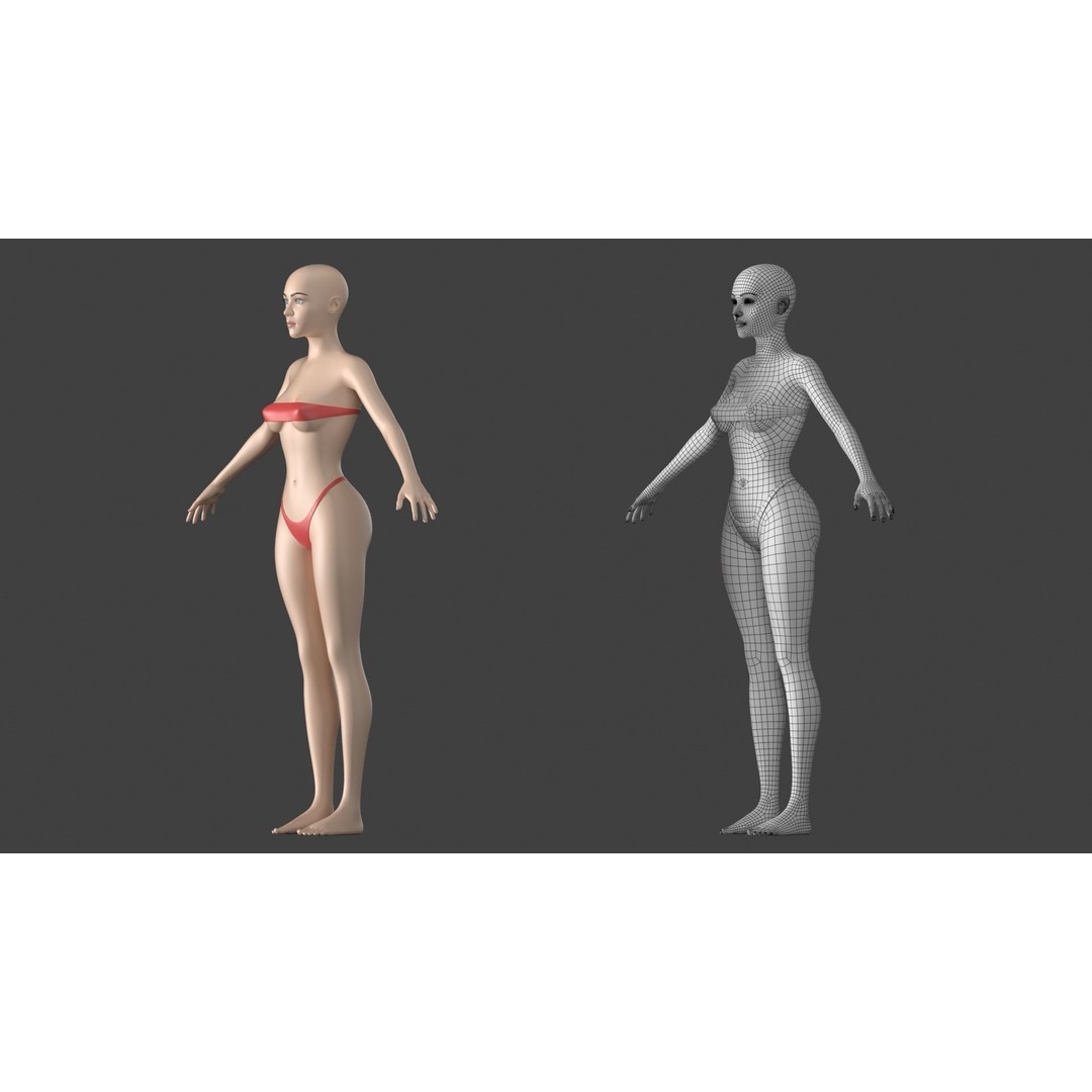 Stylized Female 3D Model – A-Pose Base Mesh, Game Ready, FBX - View 11