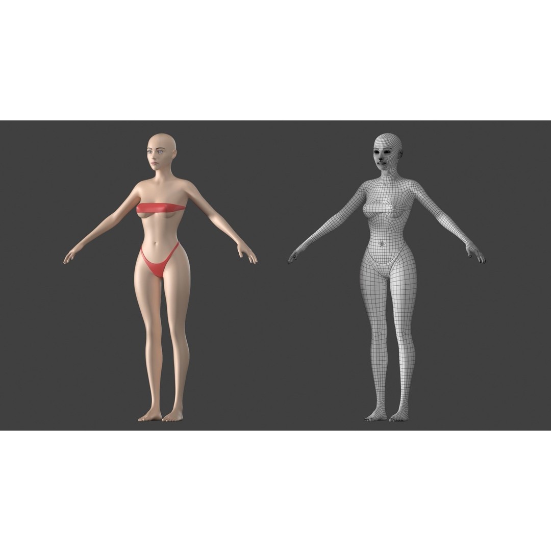 Stylized Female 3D Model – A-Pose Base Mesh, Game Ready, FBX - View 3