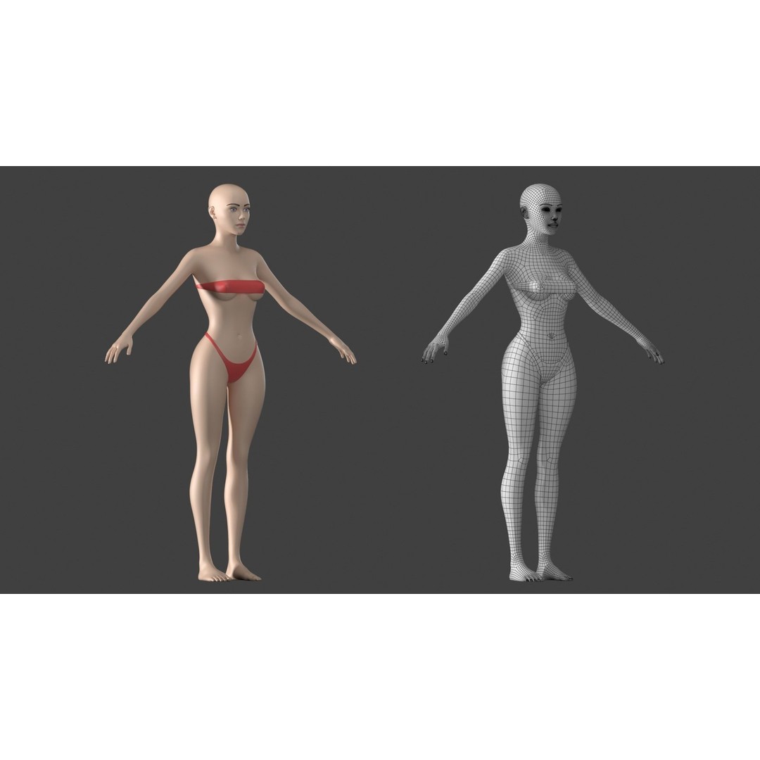 Stylized Female 3D Model – A-Pose Base Mesh, Game Ready, FBX - View 5