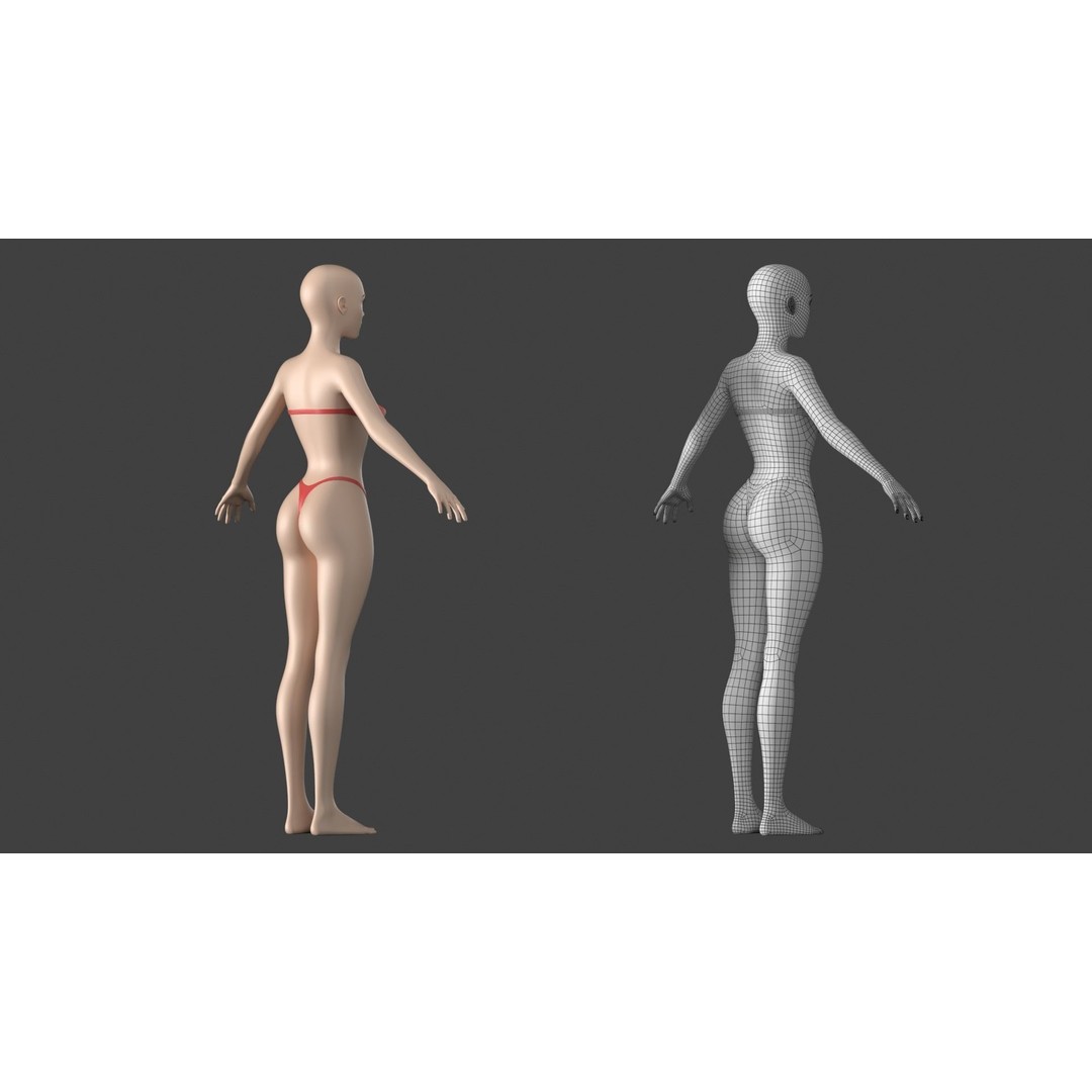 Stylized Female 3D Model – A-Pose Base Mesh, Game Ready, FBX - View 7