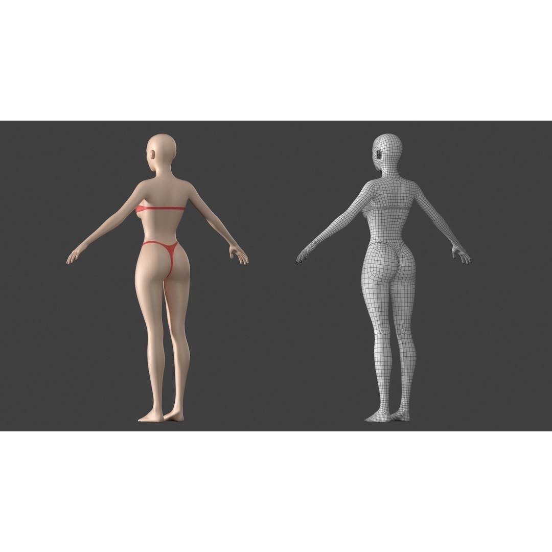 Stylized Female 3D Model – A-Pose Base Mesh, Game Ready, FBX - View 9