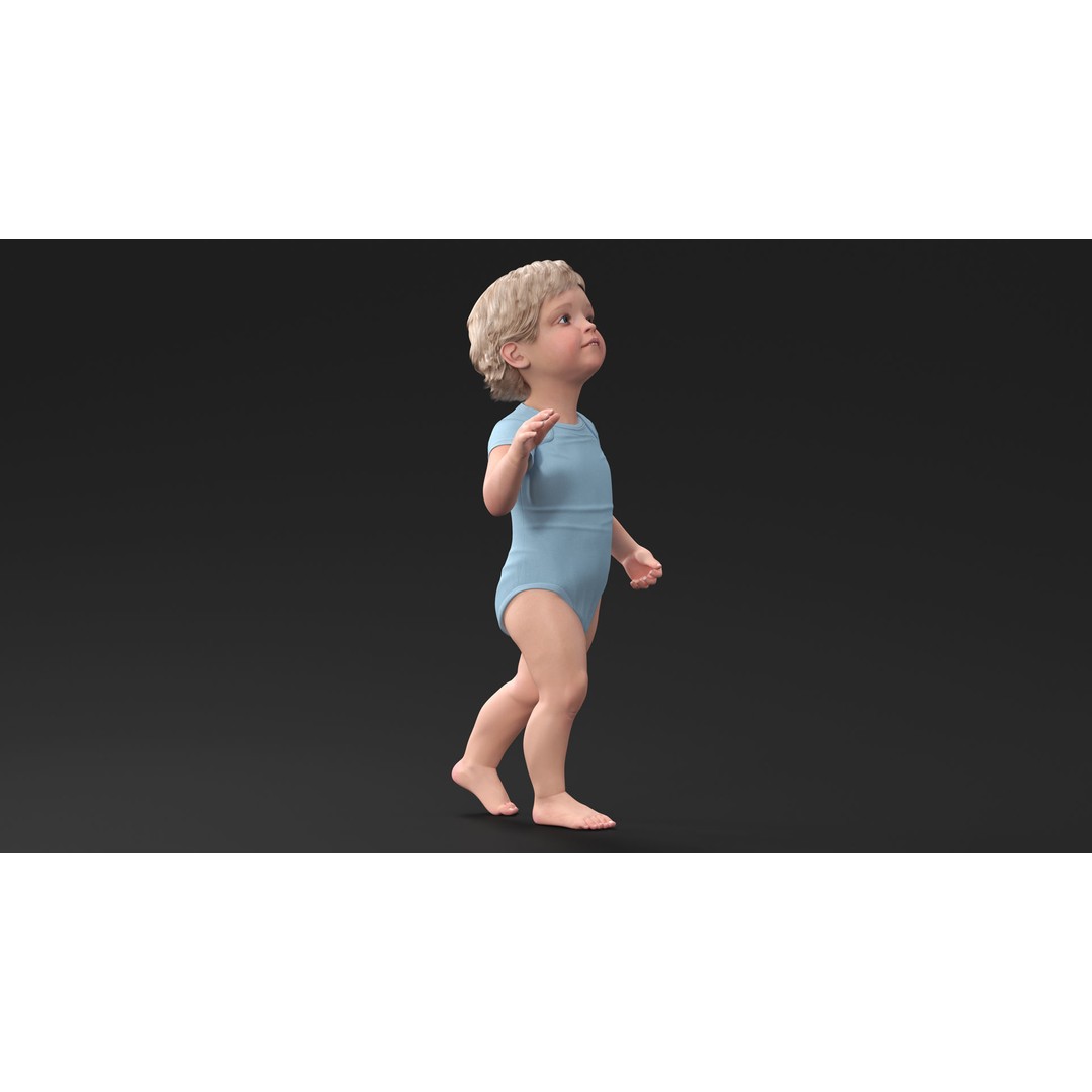 Boy Aged 1 Year 3D Model – Rigged Bodysuit Character for Animation - View 10
