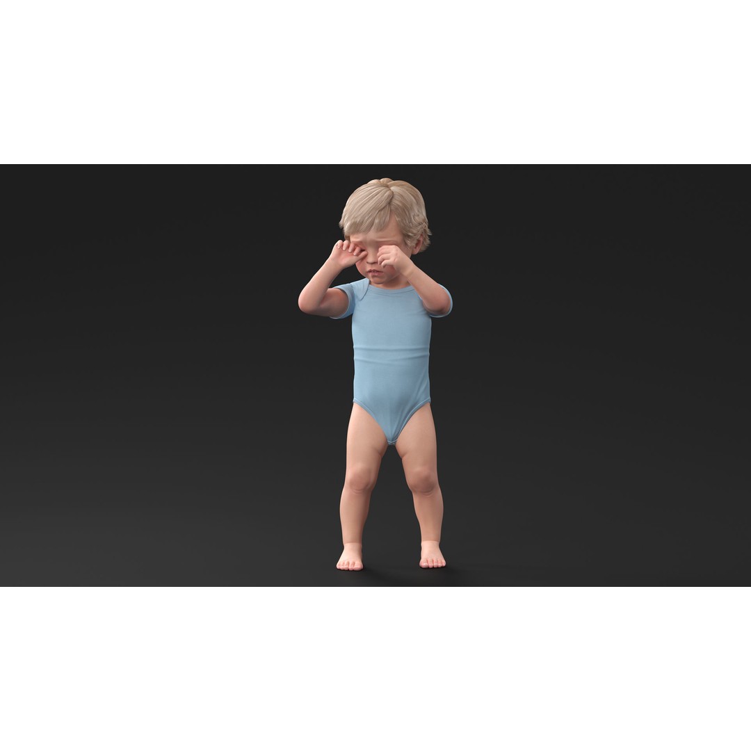 Boy Aged 1 Year 3D Model – Rigged Bodysuit Character for Animation - View 11