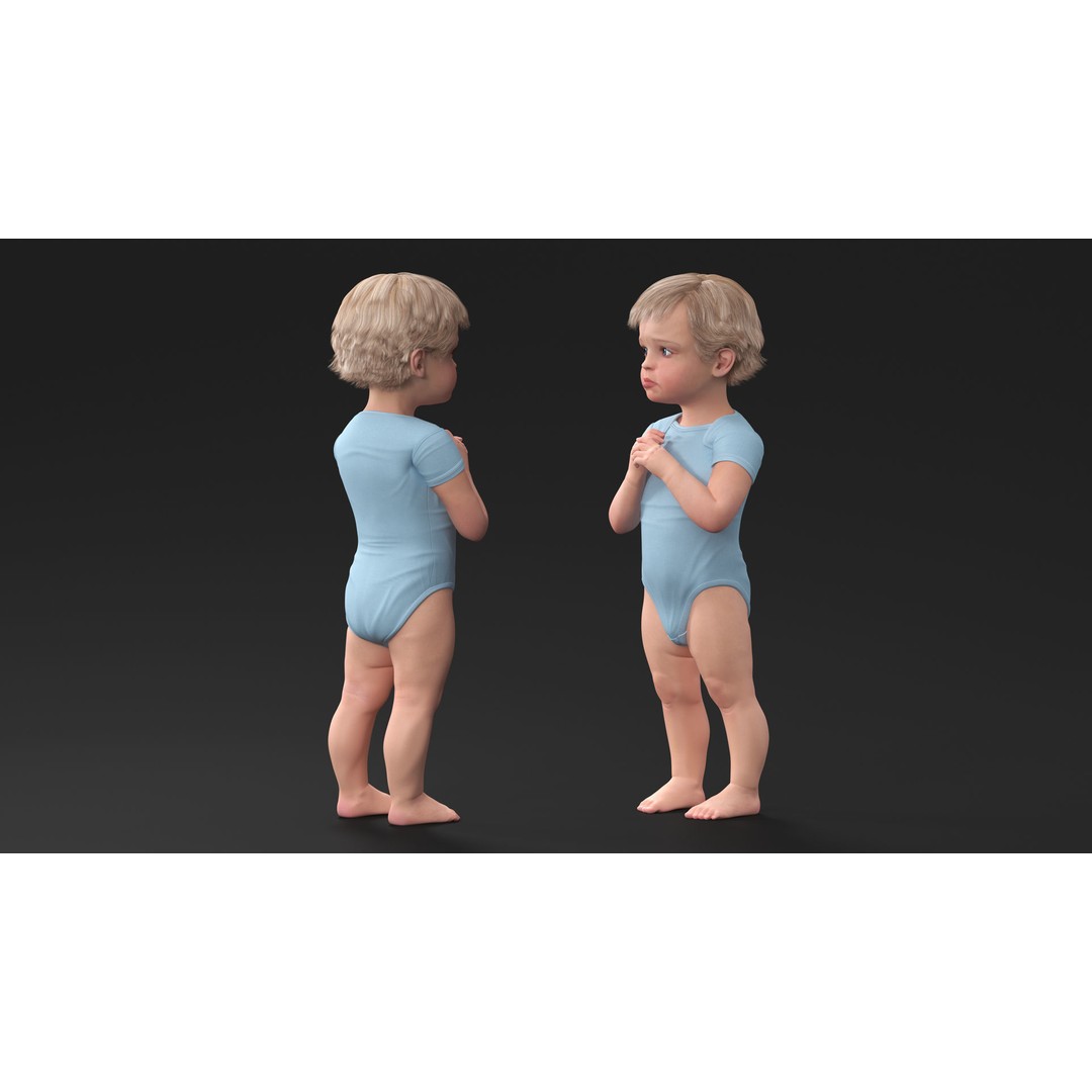 Boy Aged 1 Year 3D Model – Rigged Bodysuit Character for Animation - View 13