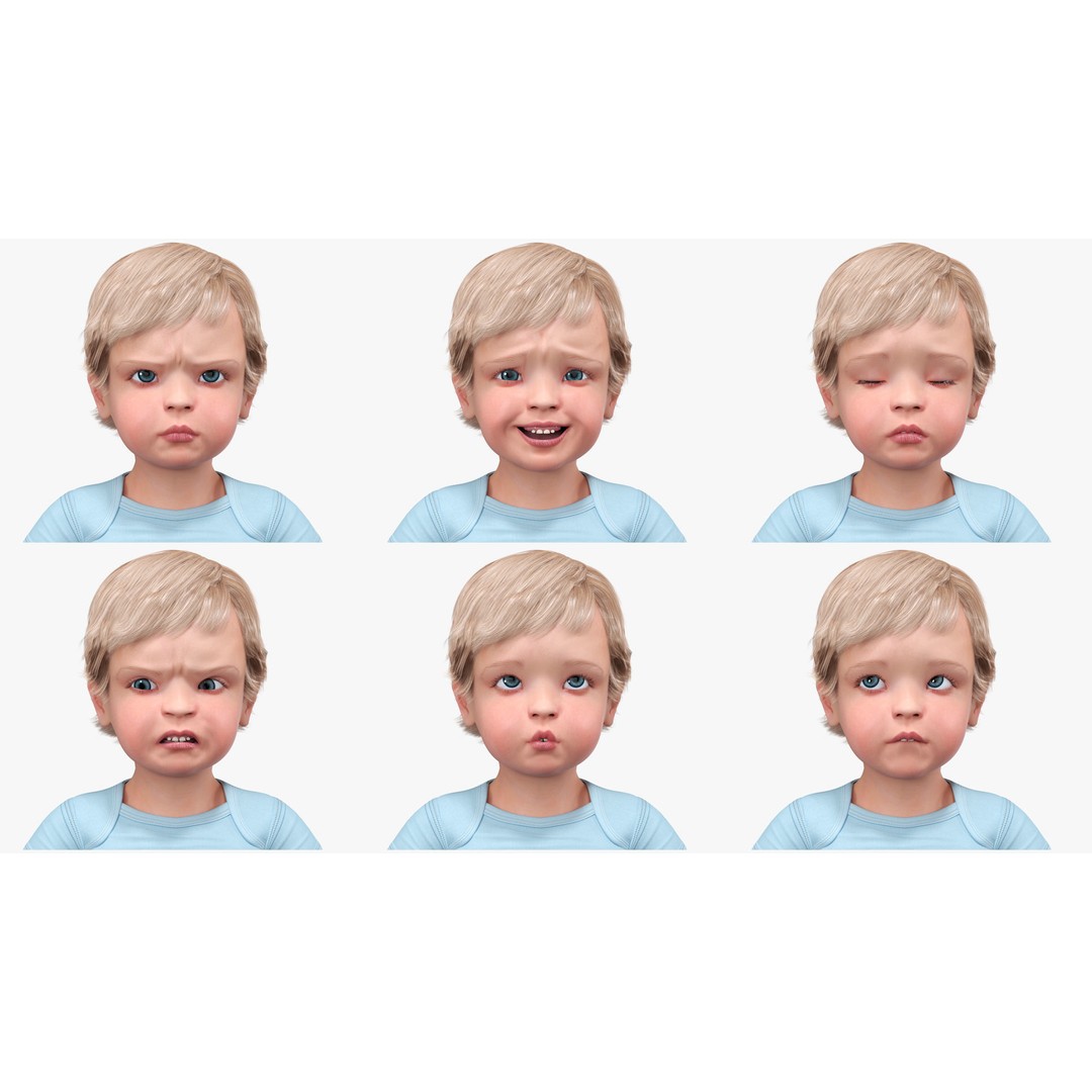 Boy Aged 1 Year 3D Model – Rigged Bodysuit Character for Animation - View 14