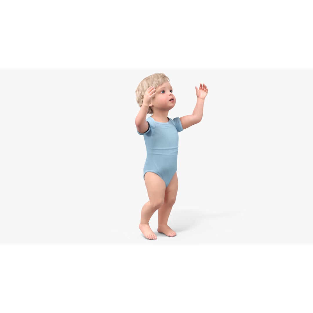Boy Aged 1 Year 3D Model – Rigged Bodysuit Character for Animation - View 16