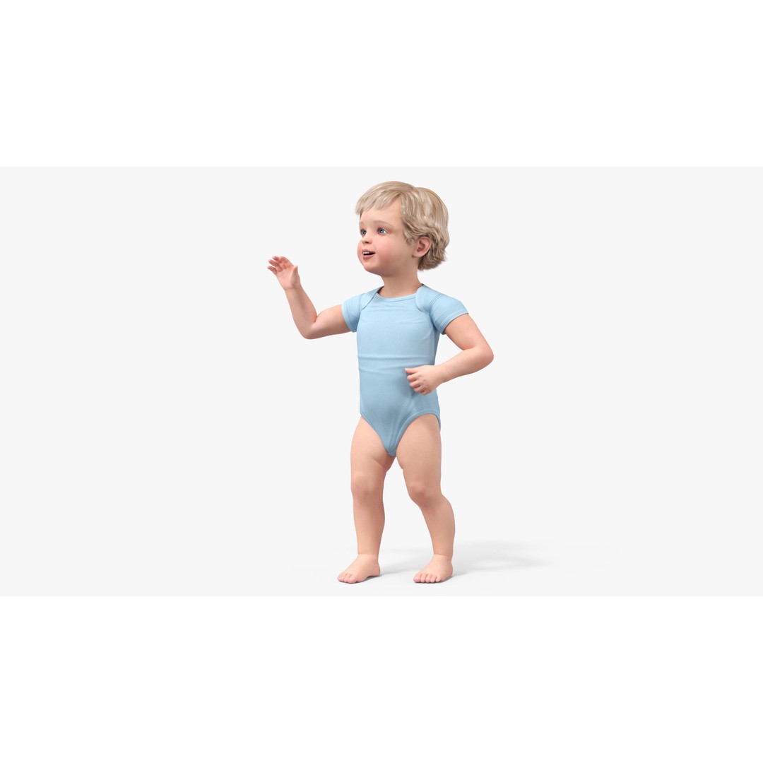 Boy Aged 1 Year 3D Model – Rigged Bodysuit Character for Animation - View 17