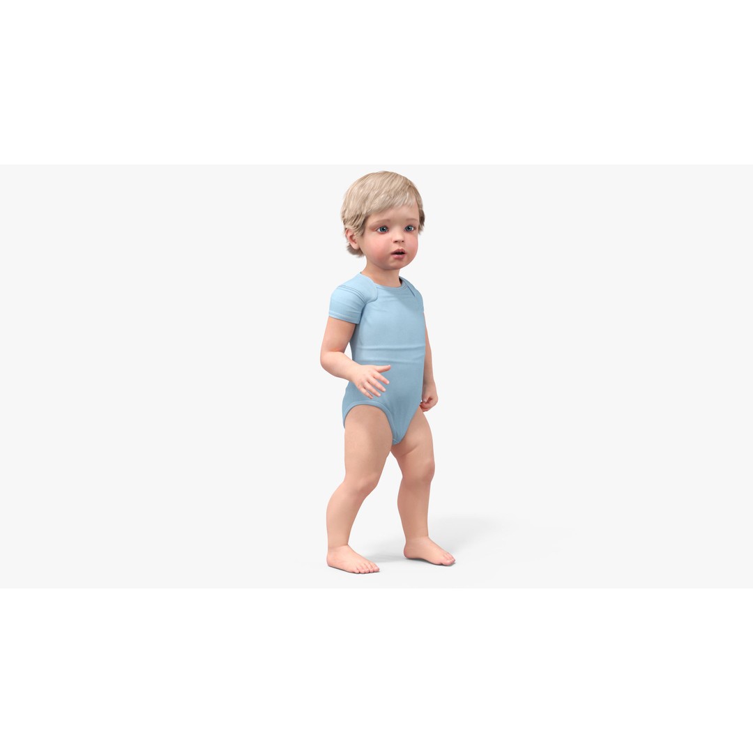 Boy Aged 1 Year 3D Model – Rigged Bodysuit Character for Animation - View 18