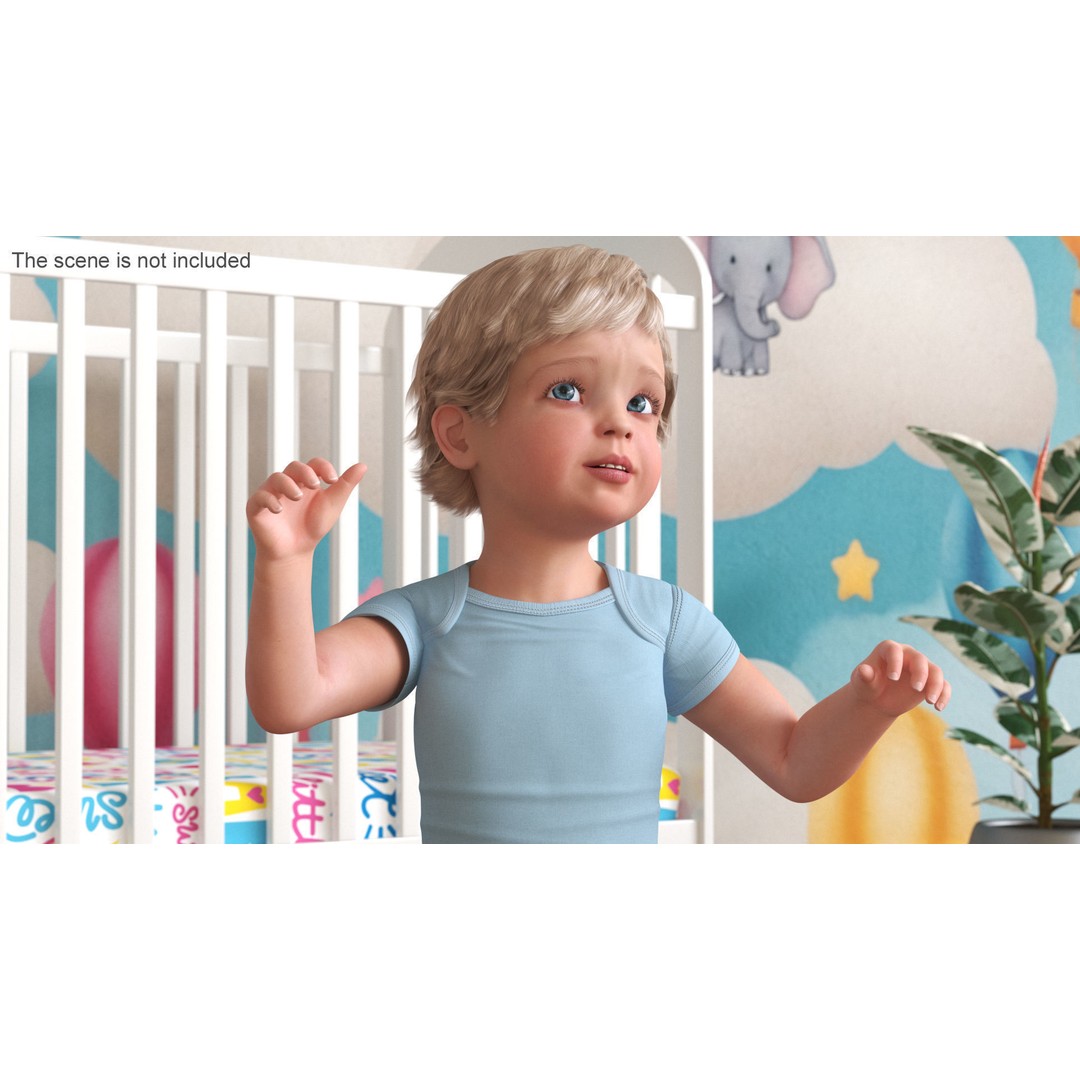 Boy Aged 1 Year 3D Model – Rigged Bodysuit Character for Animation - View 2