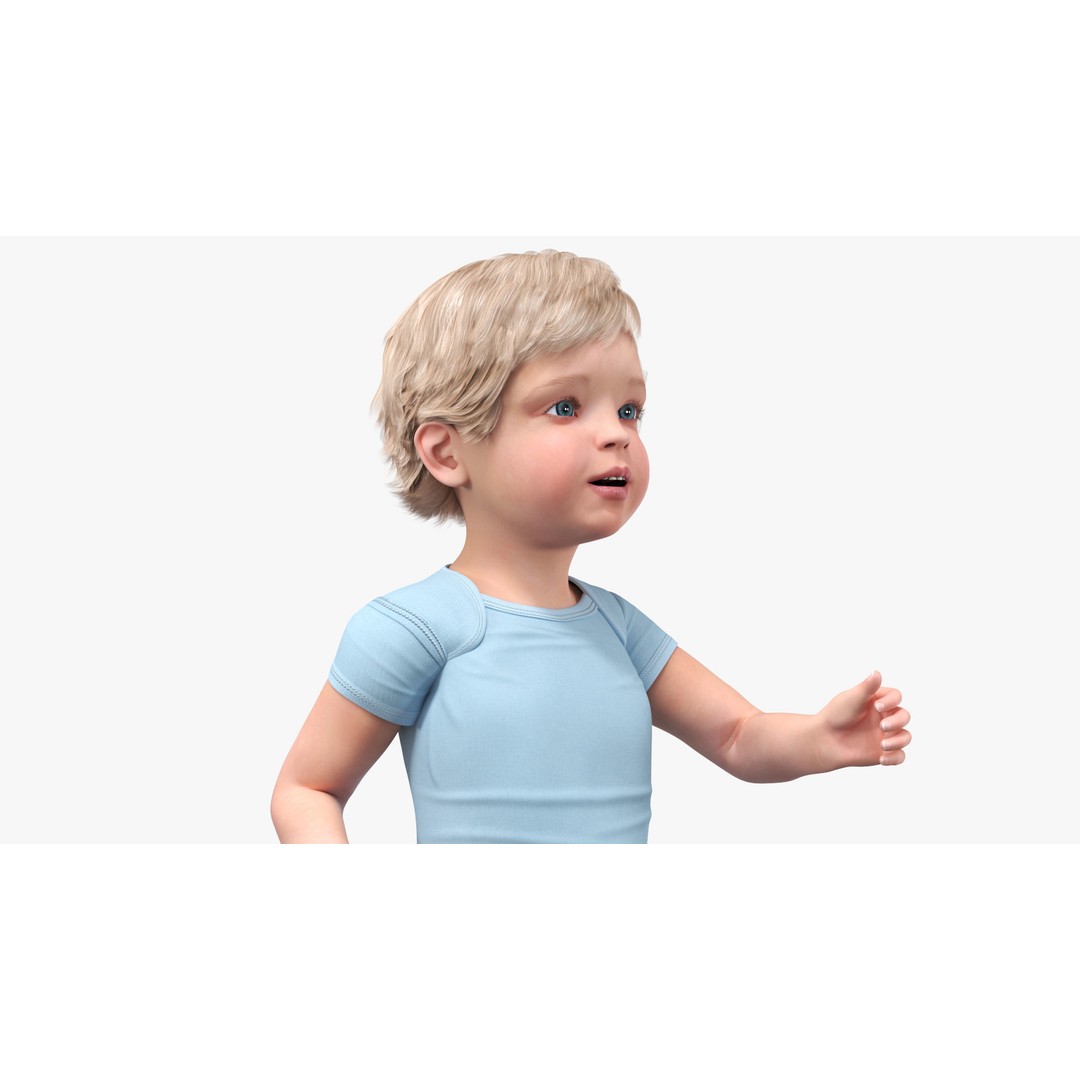 Boy Aged 1 Year 3D Model – Rigged Bodysuit Character for Animation - View 20