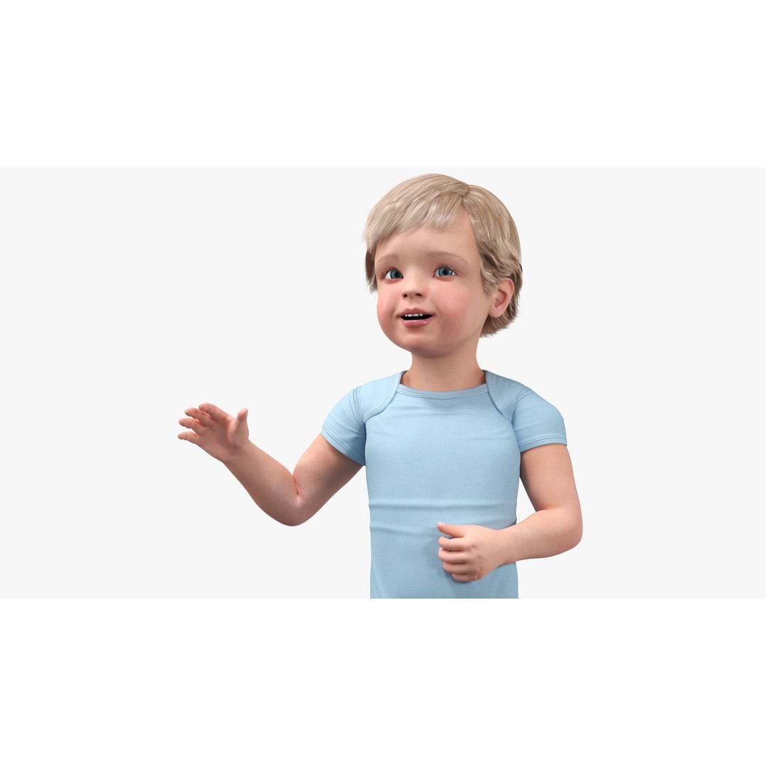 Boy Aged 1 Year 3D Model – Rigged Bodysuit Character for Animation - View 22