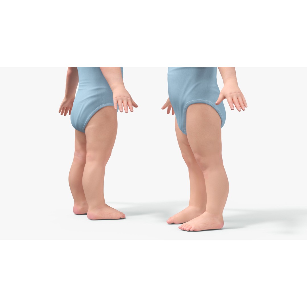 Boy Aged 1 Year 3D Model – Rigged Bodysuit Character for Animation - View 24