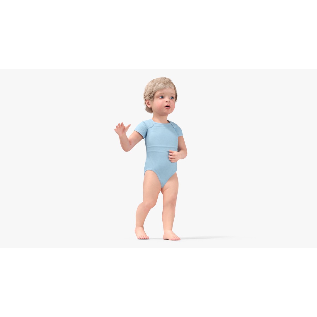 Boy Aged 1 Year 3D Model – Rigged Bodysuit Character for Animation - View 25