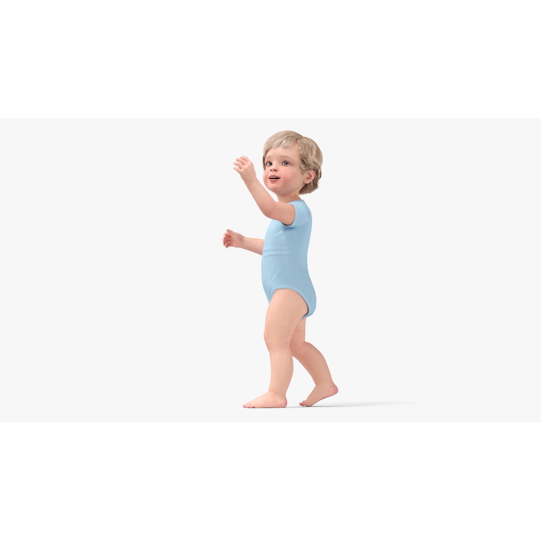 Boy Aged 1 Year 3D Model – Rigged Bodysuit Character for Animation - View 26