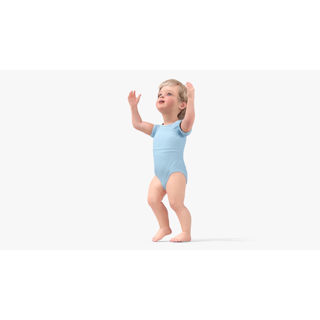 Boy Aged 1 Year 3D Model – Rigged Bodysuit Character for Animation - View 27