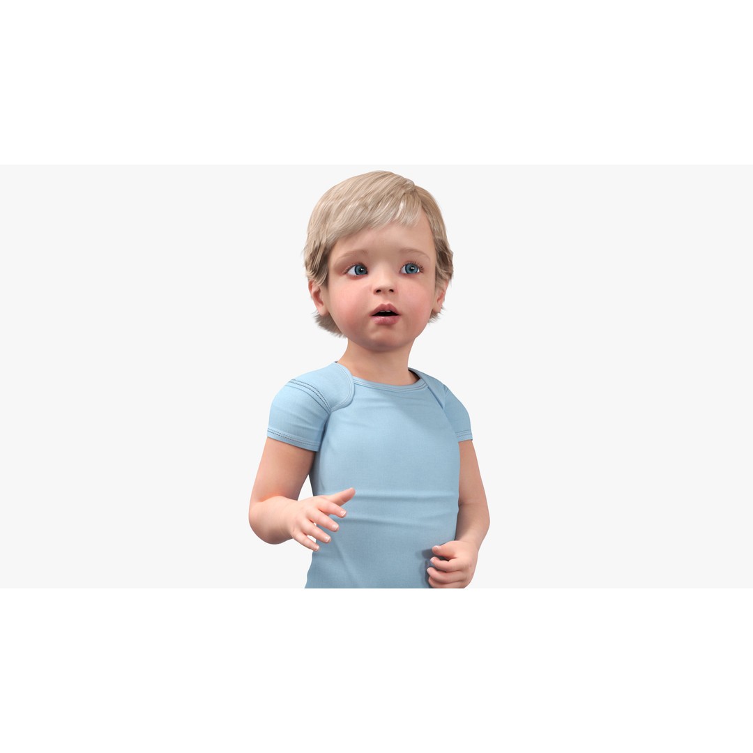 Boy Aged 1 Year 3D Model – Rigged Bodysuit Character for Animation - View 28