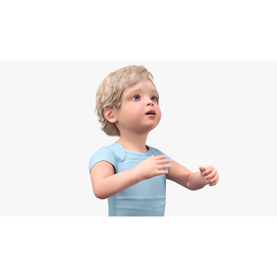 Boy Aged 1 Year 3D Model – Rigged Bodysuit Character for Animation - View 29