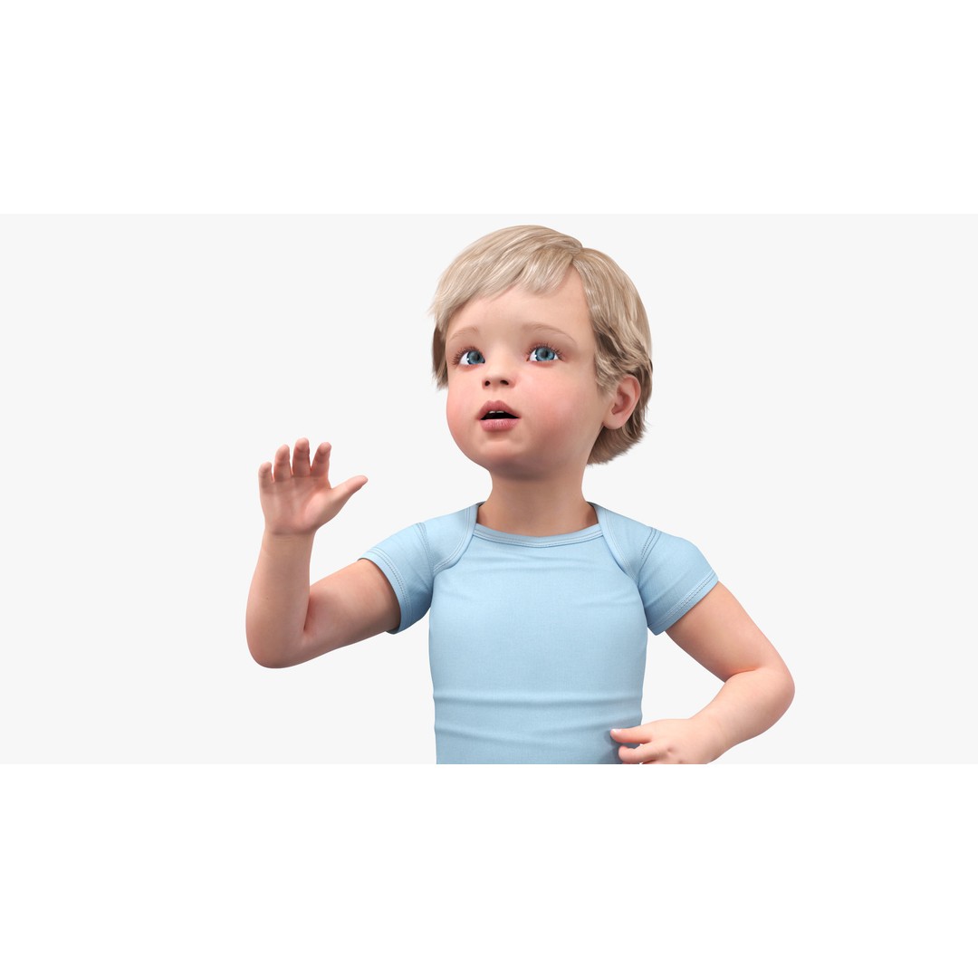 Boy Aged 1 Year 3D Model – Rigged Bodysuit Character for Animation - View 6