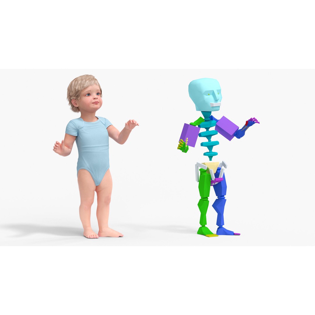Boy Aged 1 Year 3D Model – Rigged Bodysuit Character for Animation - View 7