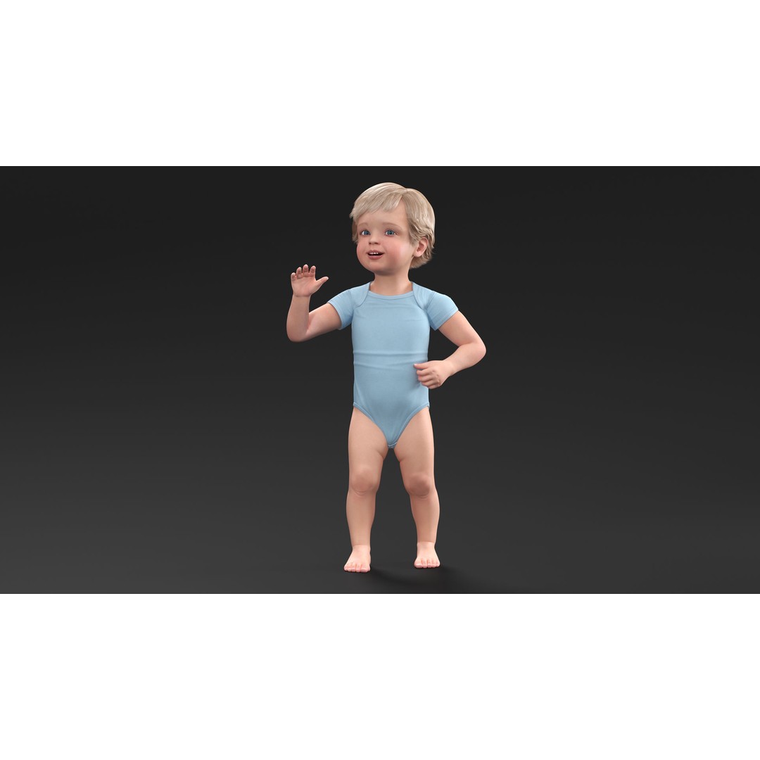 Boy Aged 1 Year 3D Model – Rigged Bodysuit Character for Animation - View 9
